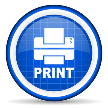 print blue glossy icon on white background