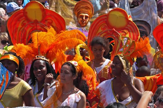 BRISTOL, ENGLAND - JULY 3: Participants in the St Pauls "Afrikan-Caribbean" carnival in Bristol, England on July 3, 2010. A record 70,000 people attended the 42nd running of the annual event