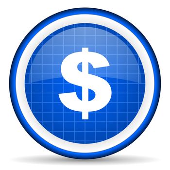 us dollar blue glossy icon on white background