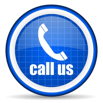 call us blue glossy icon on white background