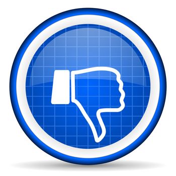 thumb down blue glossy icon on white background