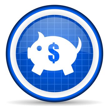 piggy bank blue glossy icon on white background