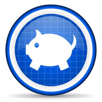 piggy bank blue glossy icon on white background
