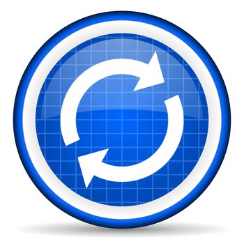 reload blue glossy icon on white background