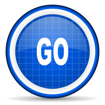 go blue glossy icon on white background