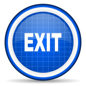exit blue glossy icon on white background