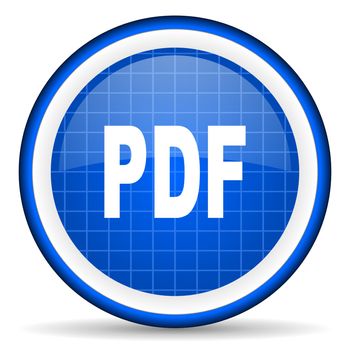 pdf blue glossy icon on white background