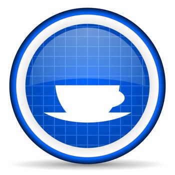 coffee cup blue glossy icon on white background
