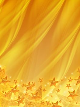 shining golden stars over yellow background, abstract christmas card