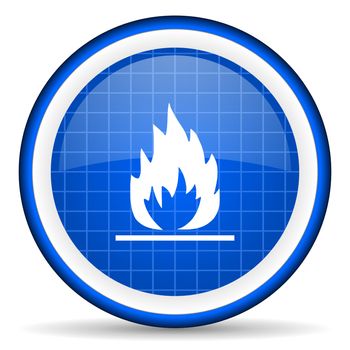 flames blue glossy icon on white background