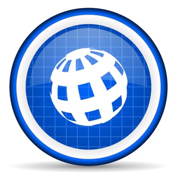 earth blue glossy icon on white background