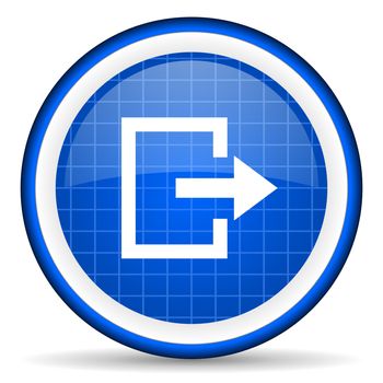 exit blue glossy icon on white background