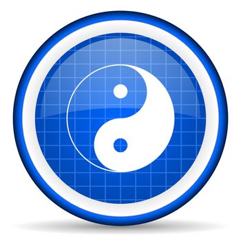 ying yang blue glossy icon on white background