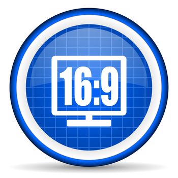 16 9 display blue glossy icon on white background