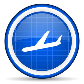 airplane blue glossy icon on white background