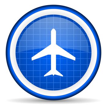 airplane blue glossy icon on white background