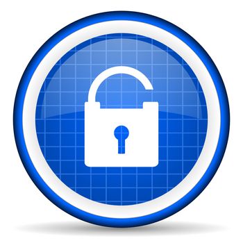 padlock blue glossy icon on white background