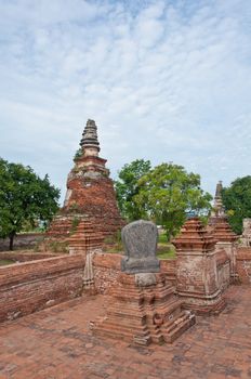 Ancient pagoda in ruined old temple at Ma Hay Yong temple in Ayutthaya, Thailand.