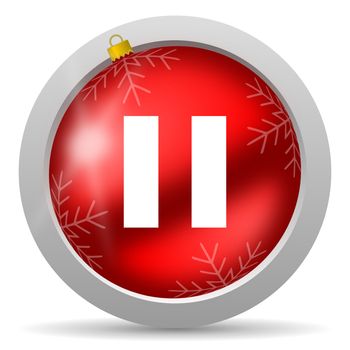 pause red glossy christmas icon on white background