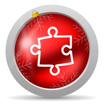 puzzle red glossy christmas icon on white background