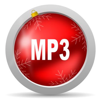 mp3 red glossy christmas icon on white background