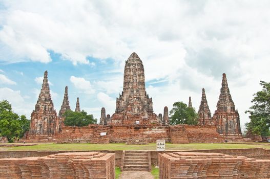 Ruined old temple build from brick at Chai Wat Tha Na Ram temple in Ayutthaya, Thailand.