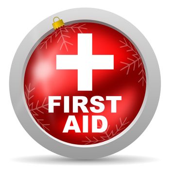first aid red glossy christmas icon on white background