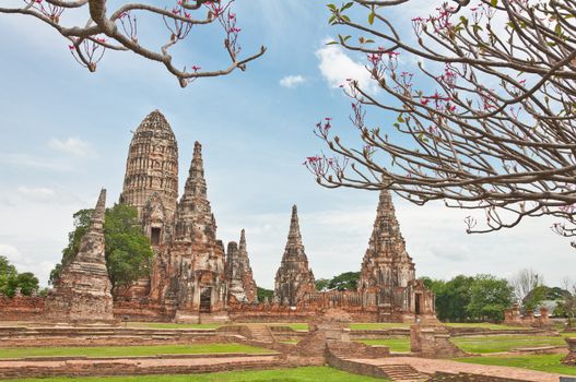 Ruined old temple build from brick at Chai Wat Tha Na Ram temple in Ayutthaya, Thailand.