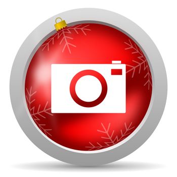 camera red glossy christmas icon on white background