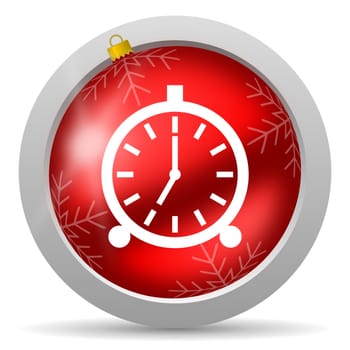 alarm clock red glossy christmas icon on white background