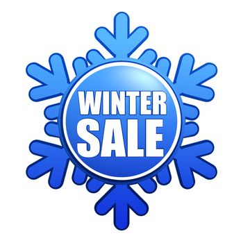 text winter sale - advertising label with snowflake like badge