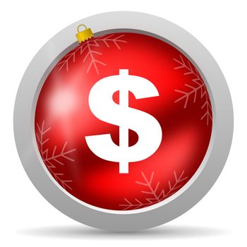 us dollar red glossy christmas icon on white background