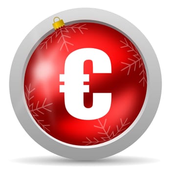 euro red glossy christmas icon on white background