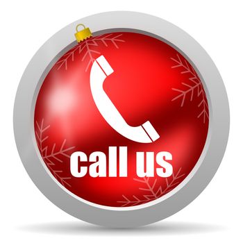call us red glossy christmas icon on white background