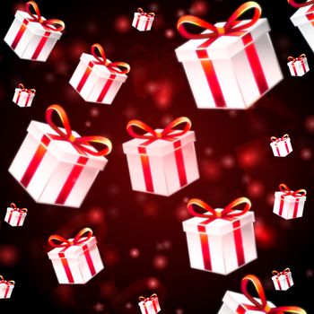 abstract red background with white presents boxes, christmas card