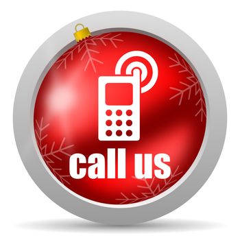 call us red glossy christmas icon on white background