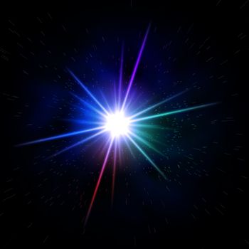 abstract rainbow colored rays light like star over black background