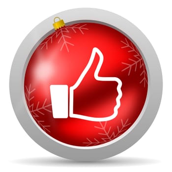 thumb up red glossy christmas icon on white background