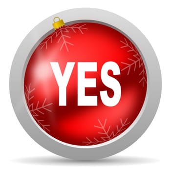 yes red glossy christmas icon on white background