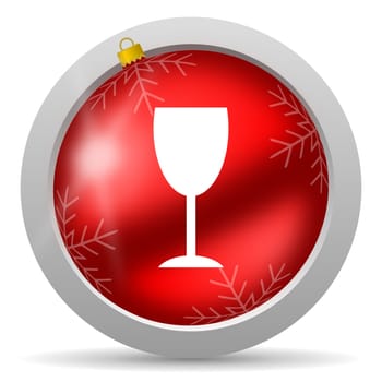 glass red glossy christmas icon on white background