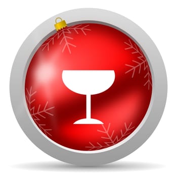 glass red glossy christmas icon on white background