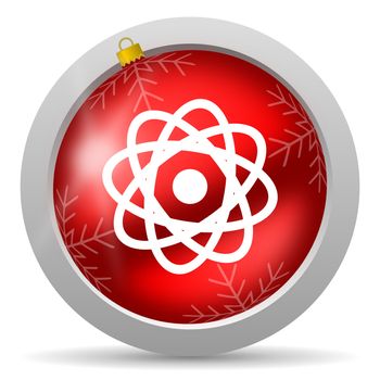 atom red glossy christmas icon on white background