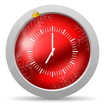 clock red glossy christmas icon on white background