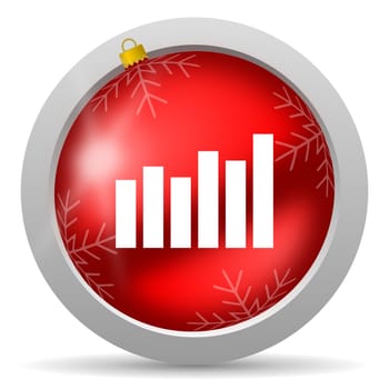 bar graph red glossy christmas icon on white background