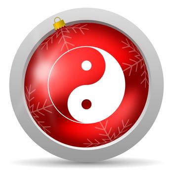 ying yang red glossy christmas icon on white background