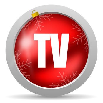 tv red glossy christmas icon on white background