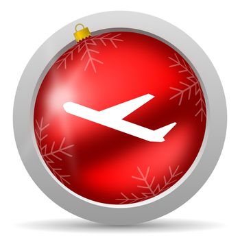 airplane red glossy christmas icon on white background