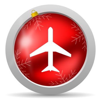 airplane red glossy christmas icon on white background