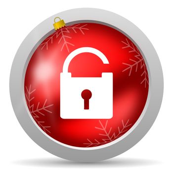 padlock red glossy christmas icon on white background