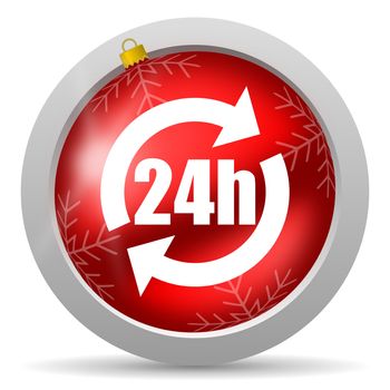 24h red glossy christmas icon on white background